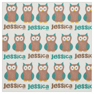 Personalisiert Blue Brown Wise Old Owl Bird Print Stoff