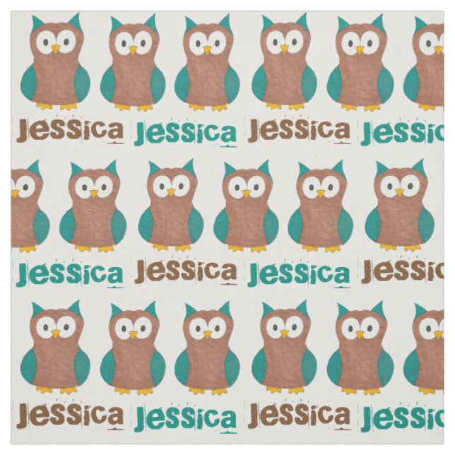 Personalisiert Blue Brown Wise Old Owl Bird Print Stoff (Muster)