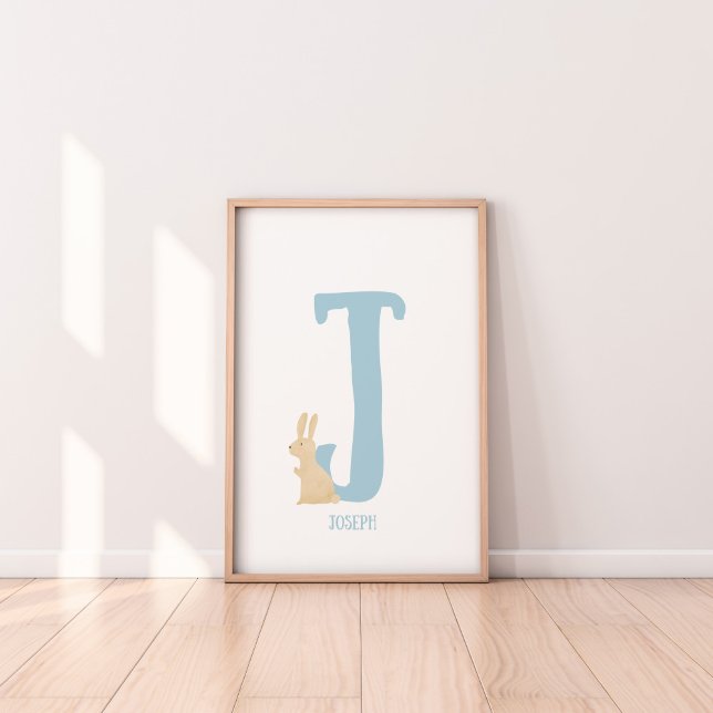 Personalisiert Blue Bunny Initial Kinderzimmer Pri Poster (Von Creator hochgeladen)