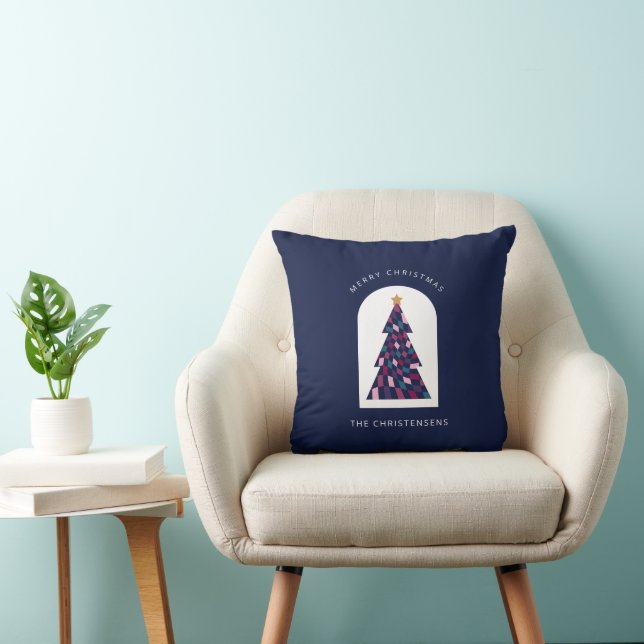 Personalisiert Blue Checkered Weihnachtsbaum Kissen (Stuhl )