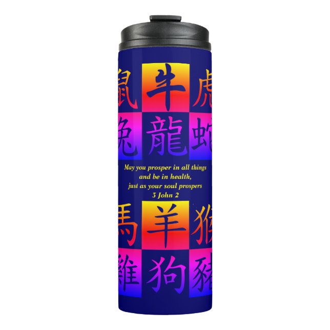 Personalisiert Blue Chinese Zodiac Thermosbecher (Vorderseite)