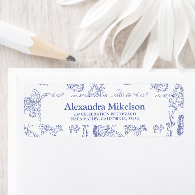 Personalisiert Blue Chinoiserie Blumenstrauß Braut (Insitu)