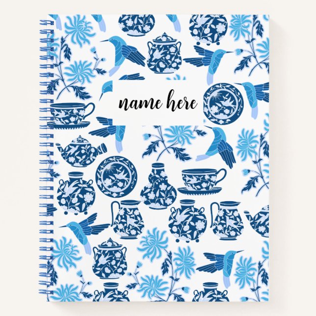 Personalisiert Blue Chinoiserie Notebook Notizbuch (Vorderseite)