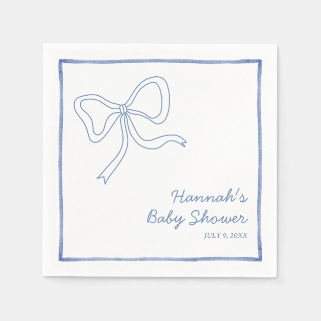Personalisiert Blue Coquette Bow Baby Dusche Napki Serviette (Vorderseite)