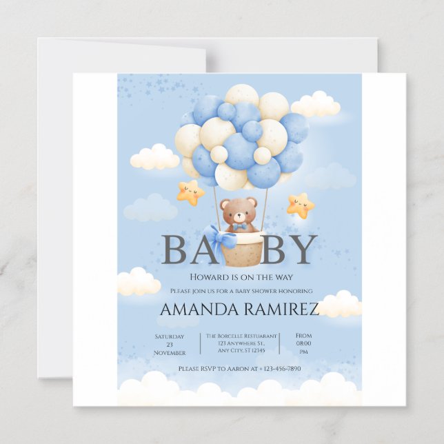 Personalisiert Blue & Cream Elephant Baby Dusche Magneteinladung (Vorderseite)