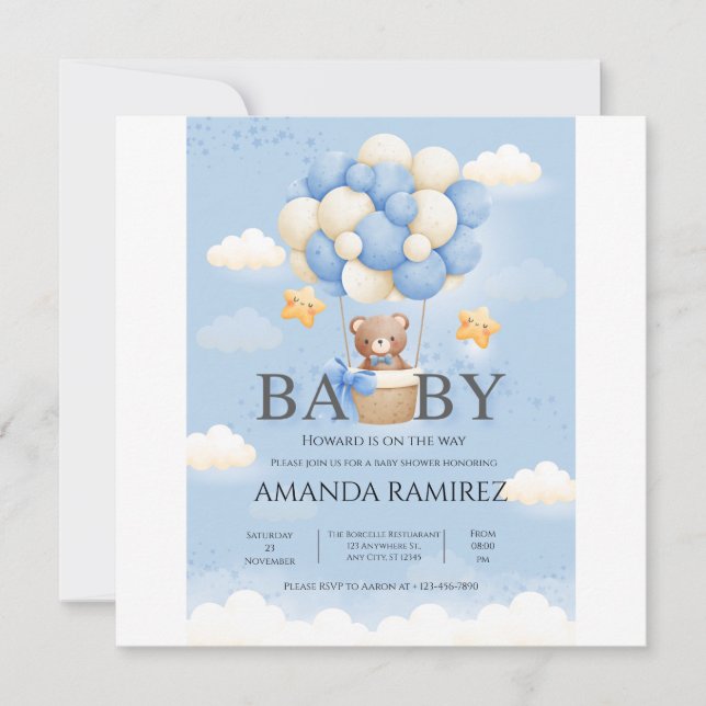 Personalisiert Blue & Cream Elephant Baby Dusche Save The Date (Vorderseite)