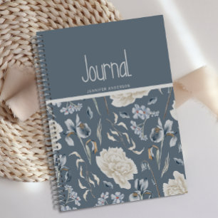 Personalisiert Blue Cream Floral Journal Notizbuch