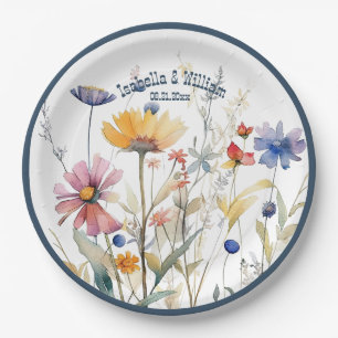 Personalisiert Blue Denim Fall Wildblumen Hochzeit Pappteller