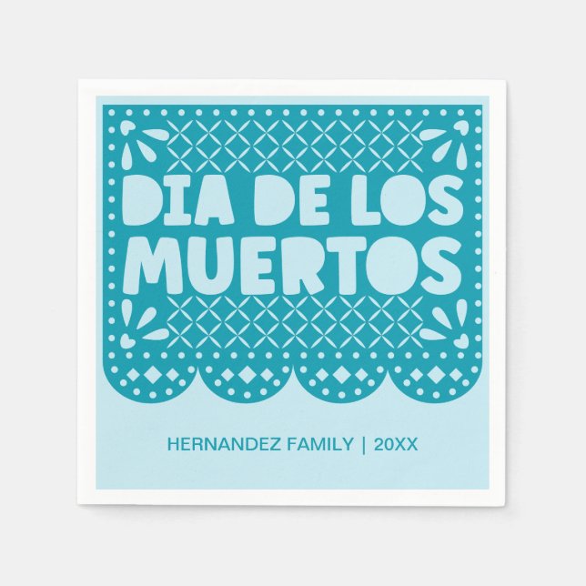 Personalisiert Blue Dia de los Muertos Paper Napki Serviette (Vorderseite)