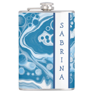 Personalisiert Blue Digital Fluid Art Marmor Flachmann