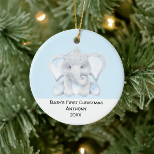 Personalisiert Blue Elephant Babys Erstes Weihnach Keramik Ornament