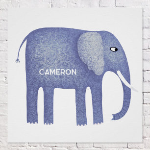 Personalisiert Blue Elephant Watercolor Poster
