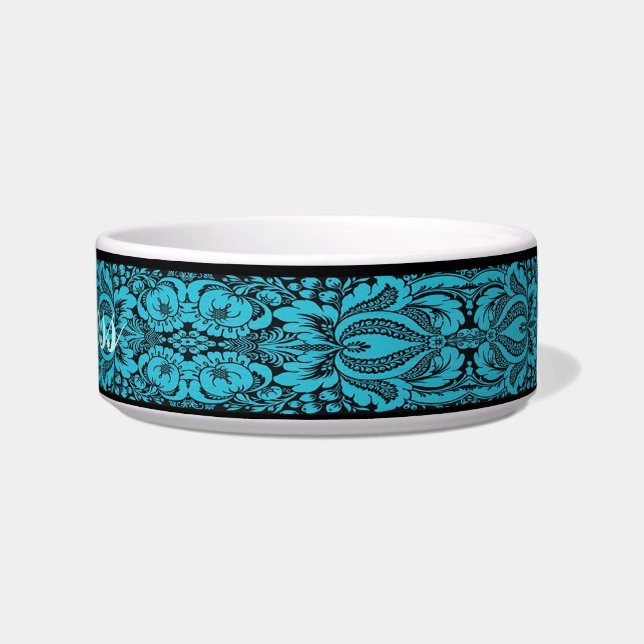 Personalisiert Blue Fantasy Floral Pet Bowl Napf (Rechts)
