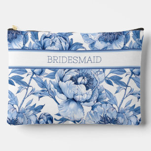 Personalisiert Blue Floral Bridesmaid Blume Zubehörtasche