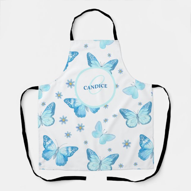 Personalisiert Blue Floral Butterfly Schürze (Vorderseite)