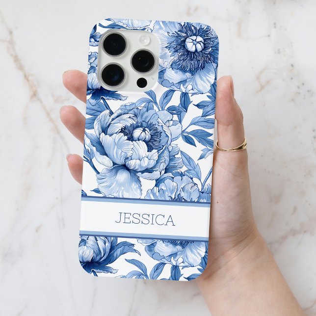 Personalisiert Blue Floral Chinoiserie Blume Name Case-Mate iPhone Hülle (Von Creator hochgeladen)