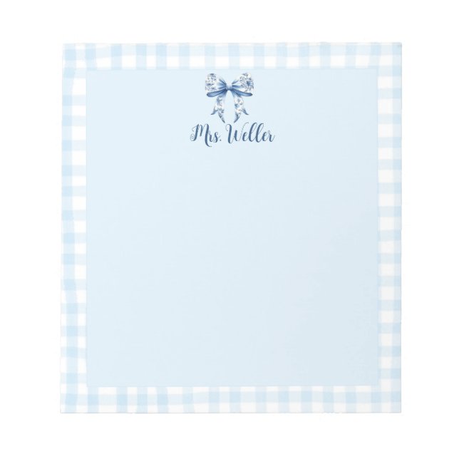 Personalisiert Blue Floral Coquette Elegante Bucht Notizblock (Vorderseite)