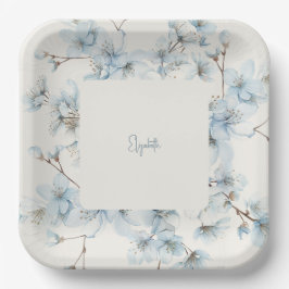 Personalisiert Blue Floral Cream Baby Dusche Pappteller