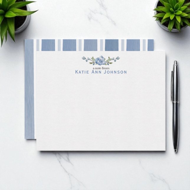 Personalisiert Blue Floral Custom Stationery Mitteilungskarte (Von Creator hochgeladen)