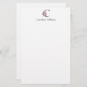 Personalisiert Blue Floral Monogram C  Briefpapier