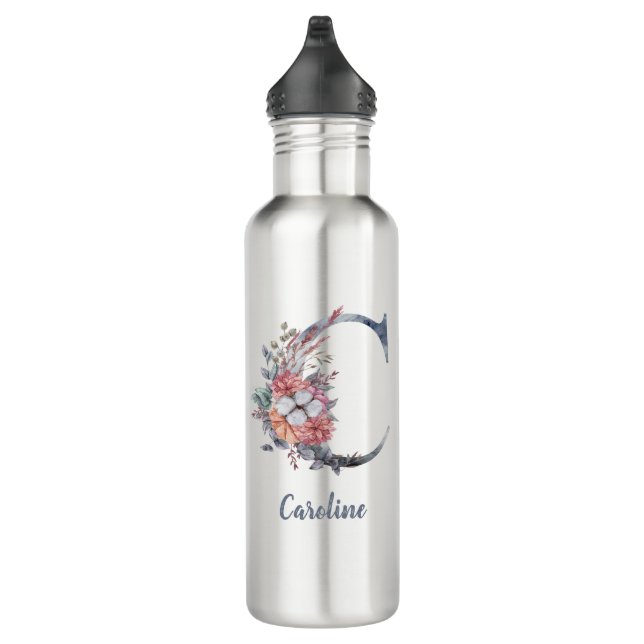 Personalisiert Blue Floral Monogram C Edelstahlflasche (Rechts)