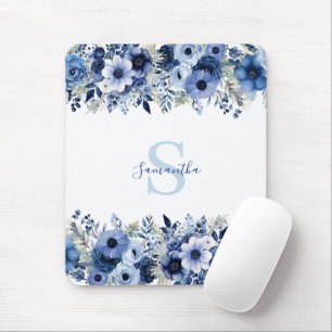 Personalisiert Blue Floral Mousepad