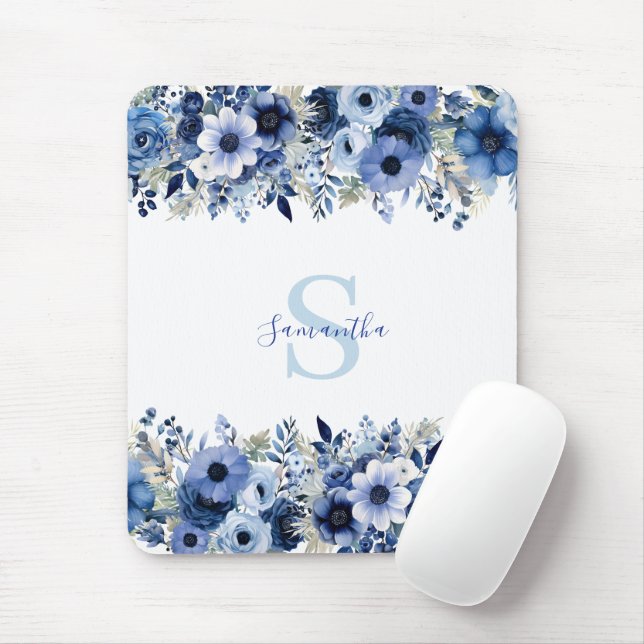 Personalisiert Blue Floral Mousepad (Mit Mouse)