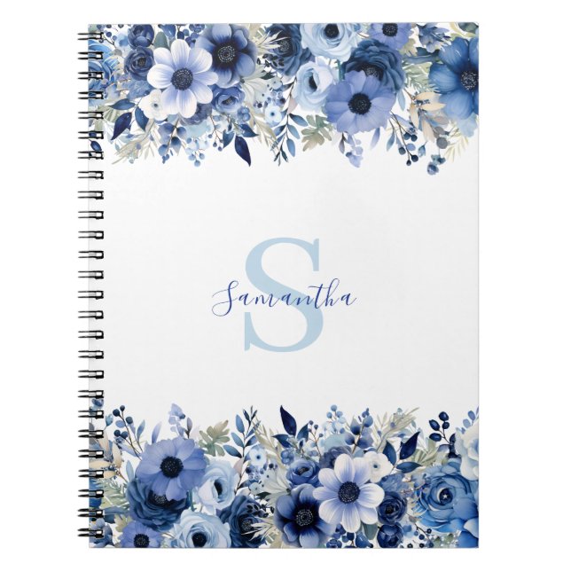 Personalisiert Blue Floral Notizblock (Vorderseite)
