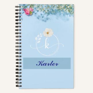 Personalisiert Blue Floral Spiral Notebook mit Nam Notizbuch