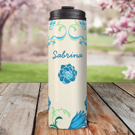 Personalisiert Blue Floral Thermosbecher