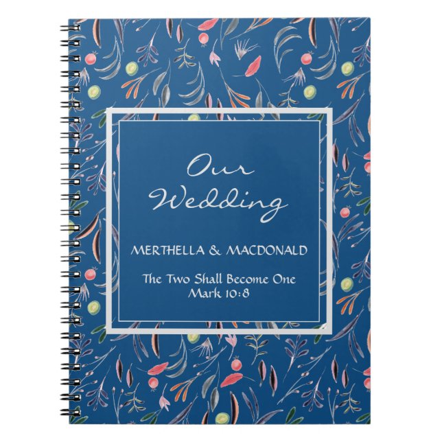 Personalisiert Blue Floral UNSERE WEDING Notizblock (Vorderseite)