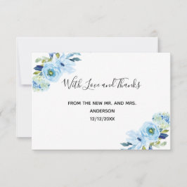 Personalisiert Blue Floral Wedding Dankeschön Kart Dankeskarte