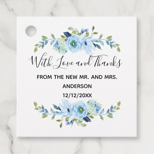 Personalisiert Blue Floral Wedding Geschenkanhänger (Vorderseite)
