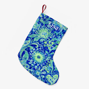 Personalisiert Blue Floral Weihnachten Strumpf Kleiner Weihnachtsstrumpf