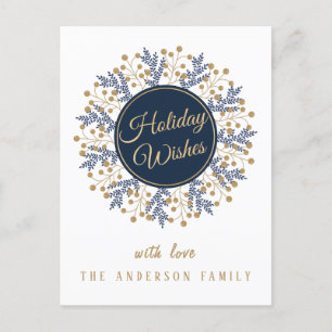 Personalisiert Blue Floral Weihnachtsfeiertagen Wü Postkarte