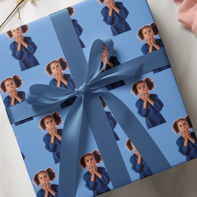 Personalisiert Blue Foto Collage Kindergeburtstag Geschenkpapier (Von Creator hochgeladen)