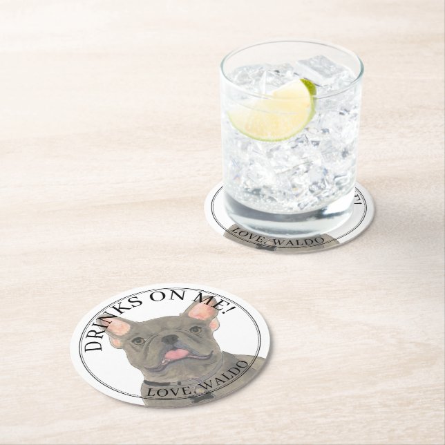 Personalisiert Blue Frenchie French Bulldog Weddin Runder Pappuntersetzer (Vor Ort)