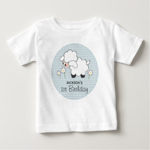 Personalisiert Blue Gingham Lamb Geburtstag Baby T-shirt