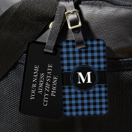 Personalisiert Blue Gingham Monogram Gepäckanhänger