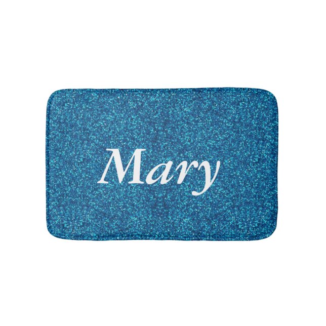 Personalisiert Blue Glitzer Bath Mat Badematte (Vorderseite)