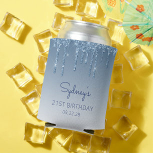 Personalisiert Blue Glitzer Tropfen 21. Geburtstag Dosenkühler