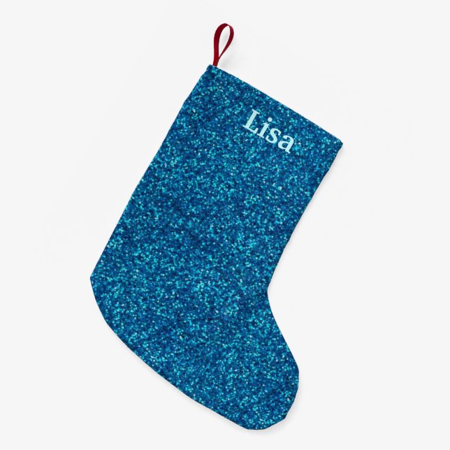 Personalisiert Blue Glitzer Weihnachten Strumpf Kleiner Weihnachtsstrumpf (Vorderansicht (hängend))