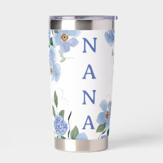 Personalisiert Blue Gold Floral Nana Wasserflasche Thermobecher