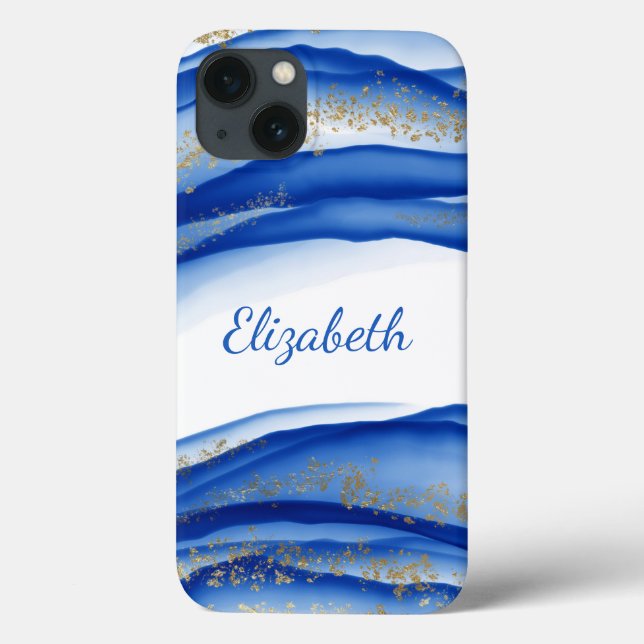 Personalisiert Blue Gold Weiße Tinte Swirt Wasserf Case-Mate iPhone Hülle (Rückseite)
