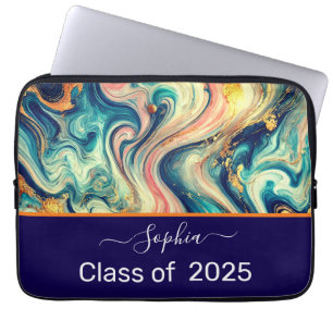 Personalisiert Blue & Gold Wirbel - Klasse 2025 Laptopschutzhülle