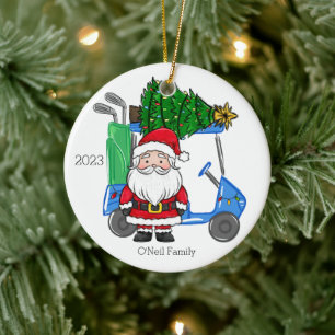Personalisiert Blue Golf Cart Weihnachtsbaum Keramik Ornament