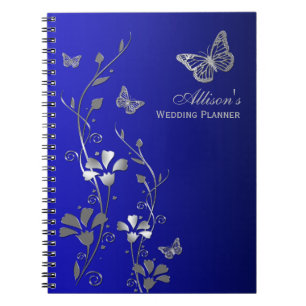 Personalisiert Blue, Grau Butterfly Floral Noteboo Notizblock