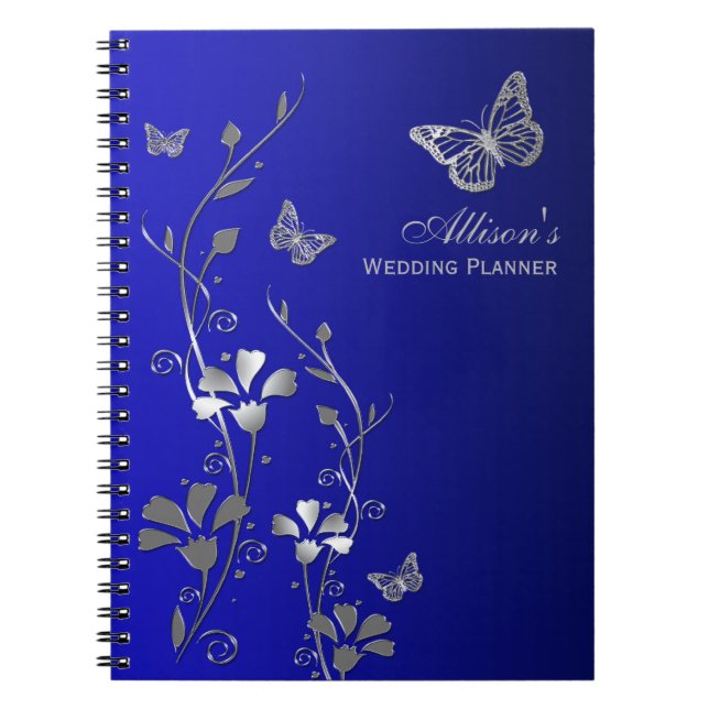 Personalisiert Blue, Grau Butterfly Floral Noteboo Notizblock (Vorderseite)