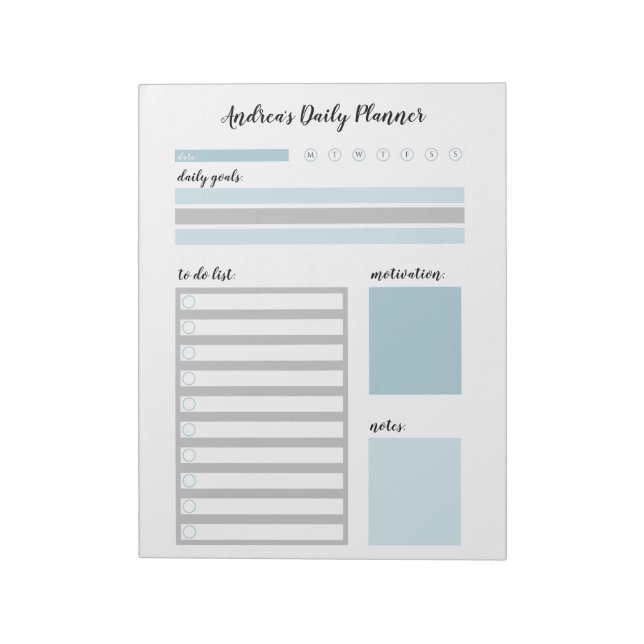 Personalisiert Blue Gray Daily Planer Notizblock (Rotiert)
