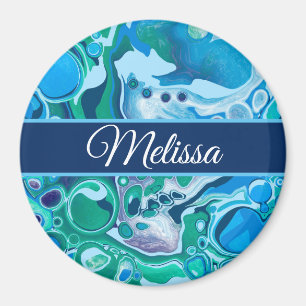 Personalisiert Blue Green Digital Marble Fluid Art Magnet